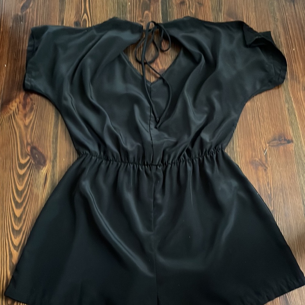 PEPPERMINT BLACK SILK TIE CUT OUT SHOULDER ROMPER